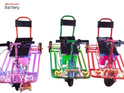 three electric scooters for entertainment park with heart shaped eyes at the front.