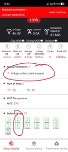 Error Voltage collect cable dropped of Daly BMS